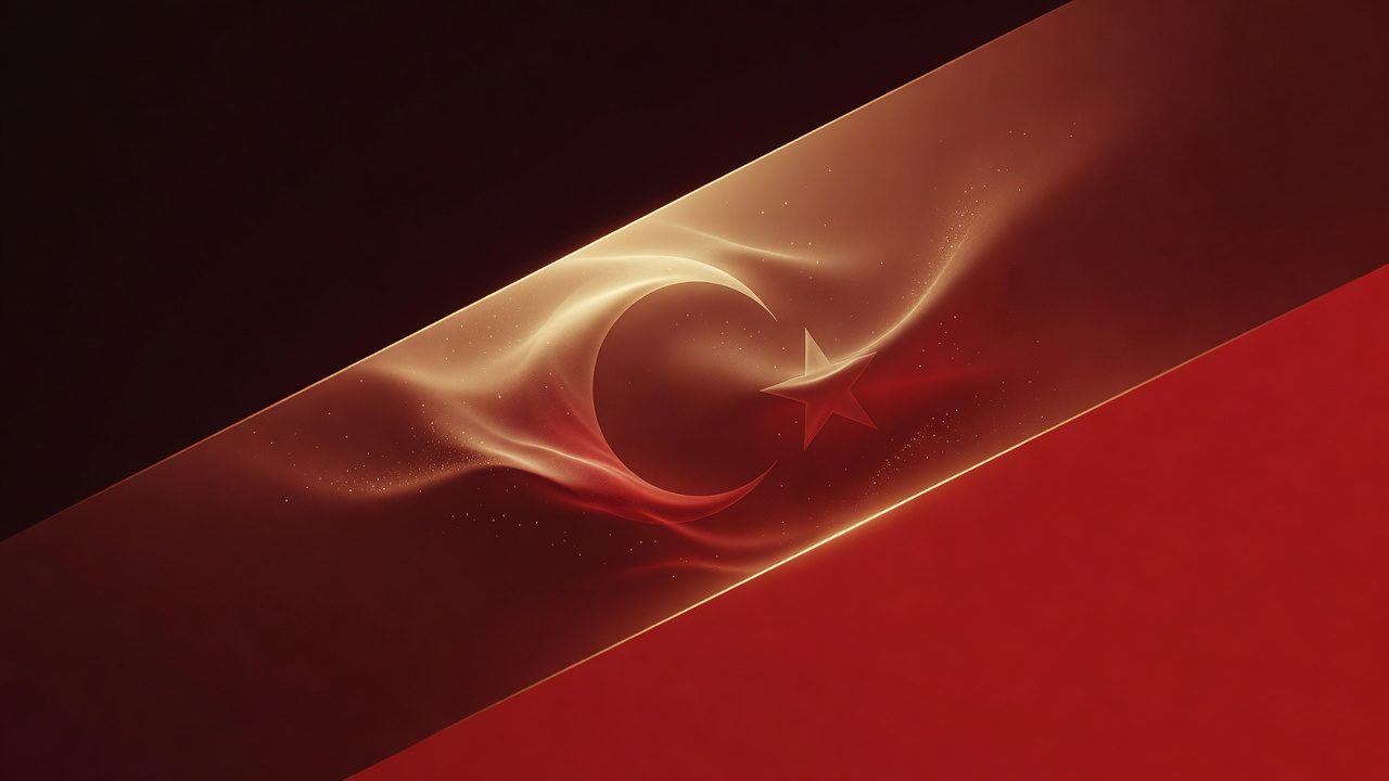 Soyut ay-yıldız dokulu, kırmızı ve koyu tonlarda sinematik kampanya arka planı